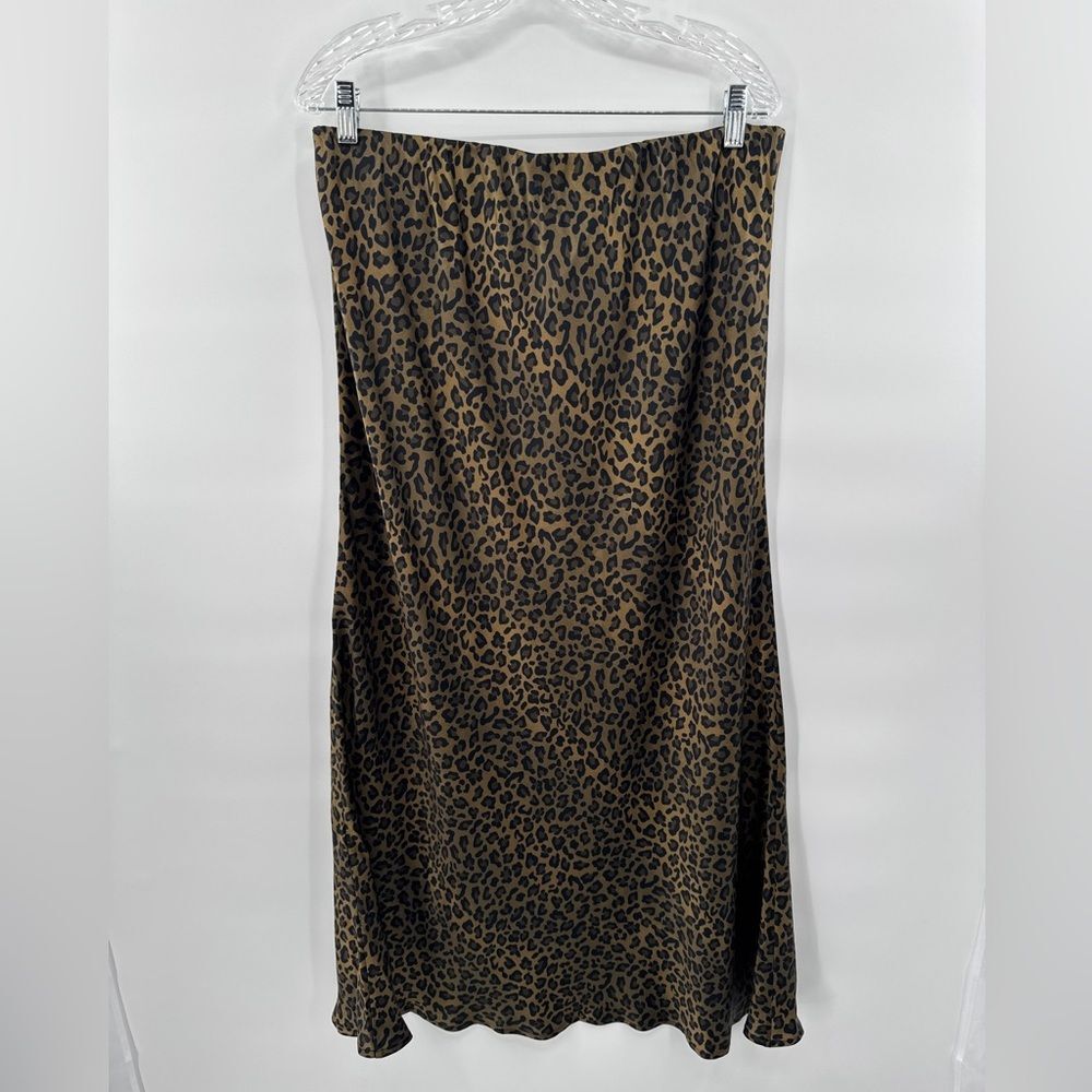 New Leopard Print Silk Satin Midi Skirt Animal Print Bias Cut Slip Elegant Chic - Picture 3 of 11